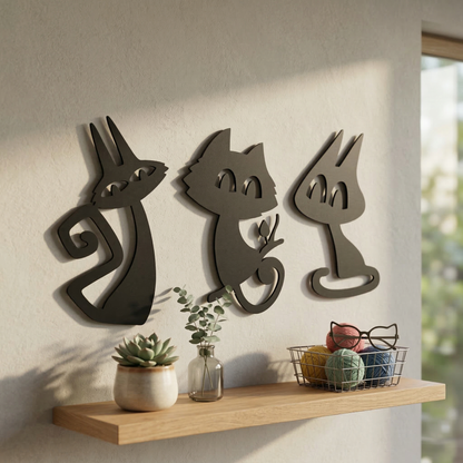 3’lü Dekoratif Kedi Duvar Tablosu