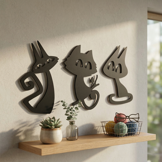 3’lü Dekoratif Kedi Duvar Tablosu