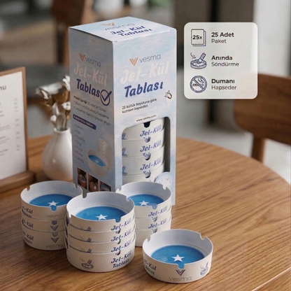 Vesma Jel Kül Tablası 25’li Set – Koku & Duman Hapseden, Rüzgara Dayanıklı Pratik Küllük