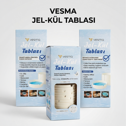 Vesma Jel Kül Tablası 25’li Set – Koku & Duman Hapseden, Rüzgara Dayanıklı Pratik Küllük